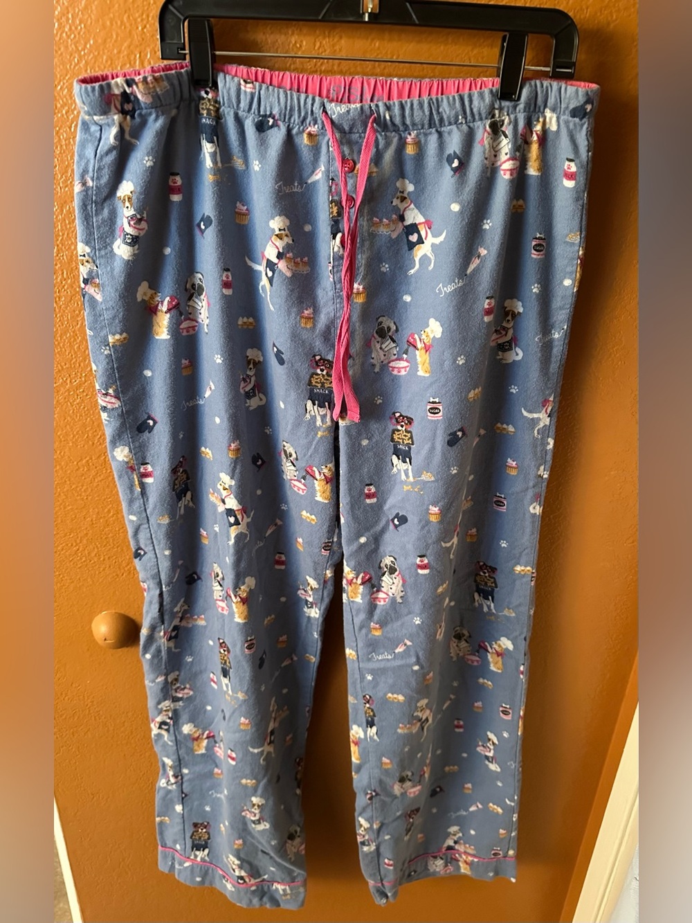 P.J. Salvage Blue Pajama Pants with Pink Drawstring and Dog Print